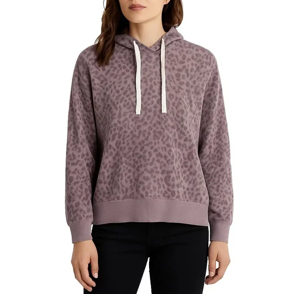 Womens M Purple Leopard Print Hoodie Casual Cozy Streetwear Layering Top - Picture 6 of 13